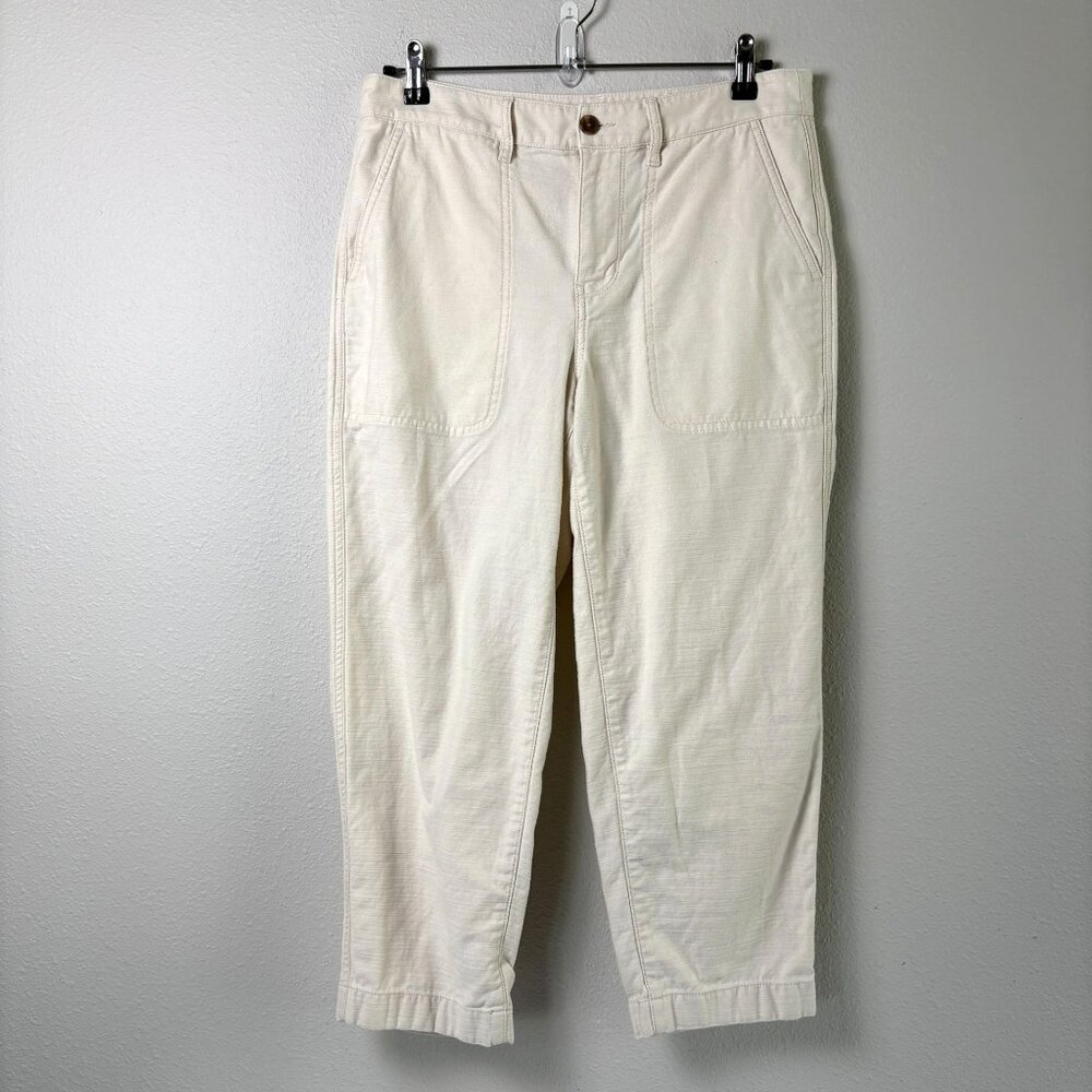 J Crew Ankle Crop Pant Petite 10 10P‎ Off White Cream 100% Cotton Straight Leg